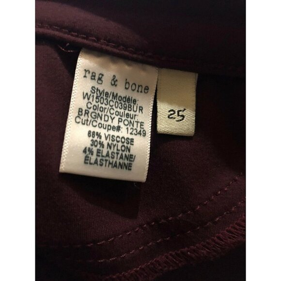 Rag & Bone Womens Size 25 Burgundy Ponte Leggings Jeans Mid Rise Boho - Picture 8 of 10